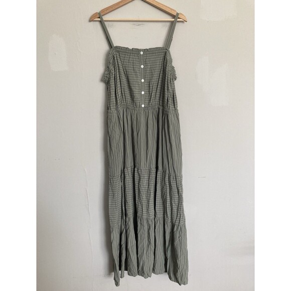 Universal Thread Midi Dress LARGE Striped Tiered Sage Green Cottage Prairie - Picture 1 of 10